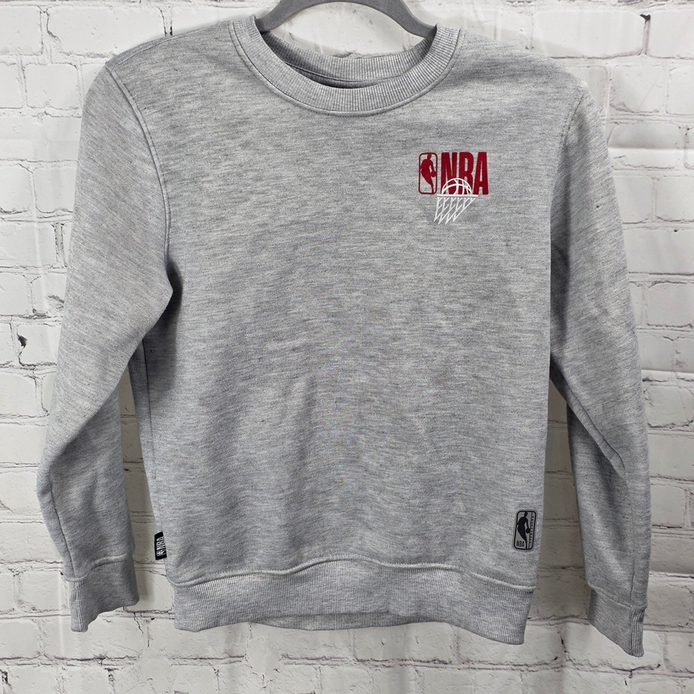 NBA Basketball Logo Sweatshirt Pullover Crew Neck Kids Size 14-16 Gray